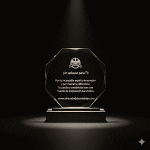 Reconocimiento en vidrio con base de madera – Modelo Octágono (18x18 cm)